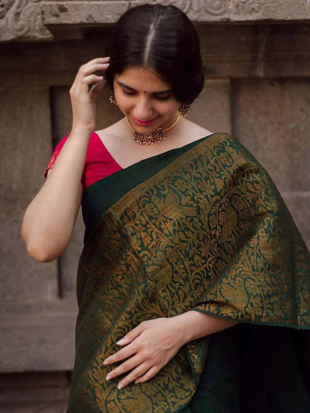 Wedding Kanjeevaram Silk Dark Green Saree