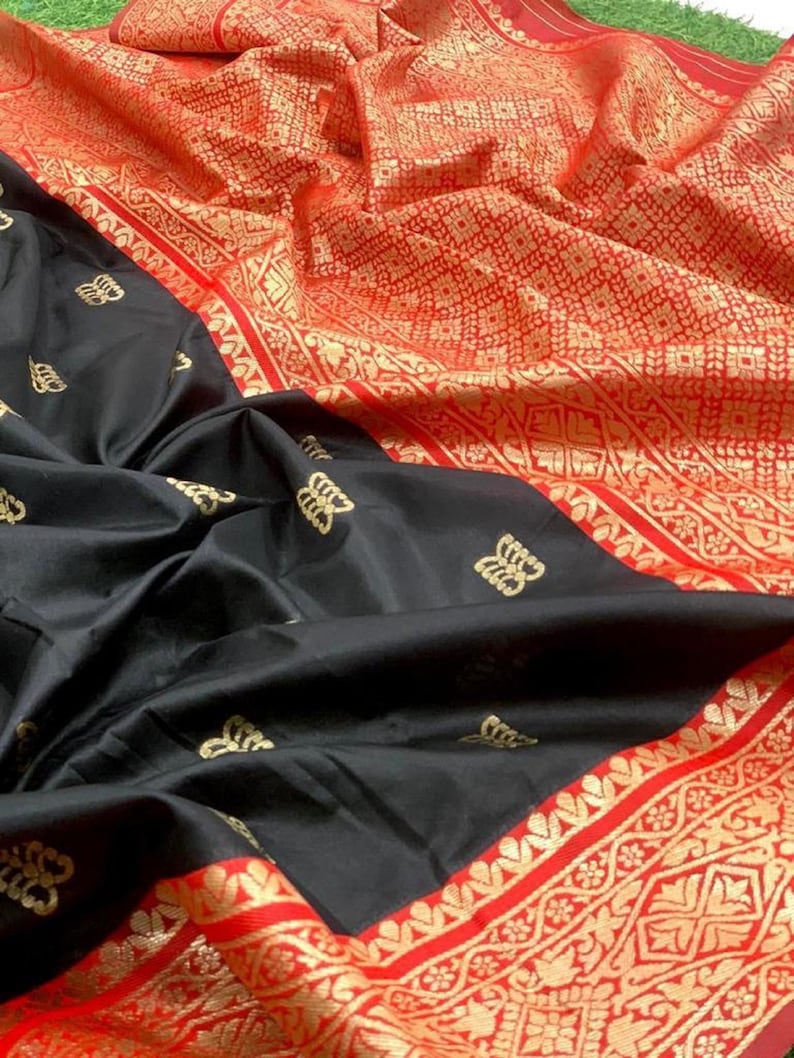Pure Lichi Jacquard Silk Saree Haevy Weaving Black Colour, Party Wear