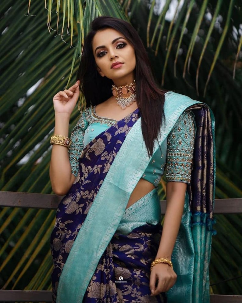 Blue silk Saree for Wedding Reception party Function wear Banarasi Silk Kani Saree For Women, Royal Look saree Gifts for women.