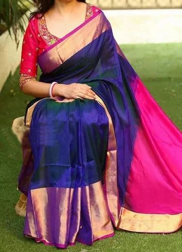 Navy Blue Weaving Banarasi Silk Festive Saree With Blouse