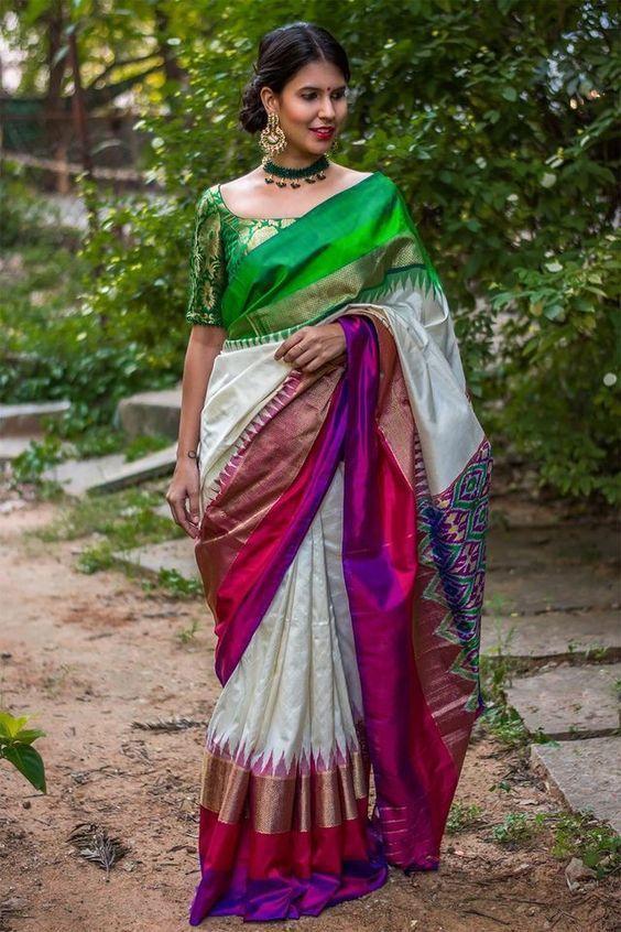 Green And White Hand Bandhej Bandhani Saree – Sareewave