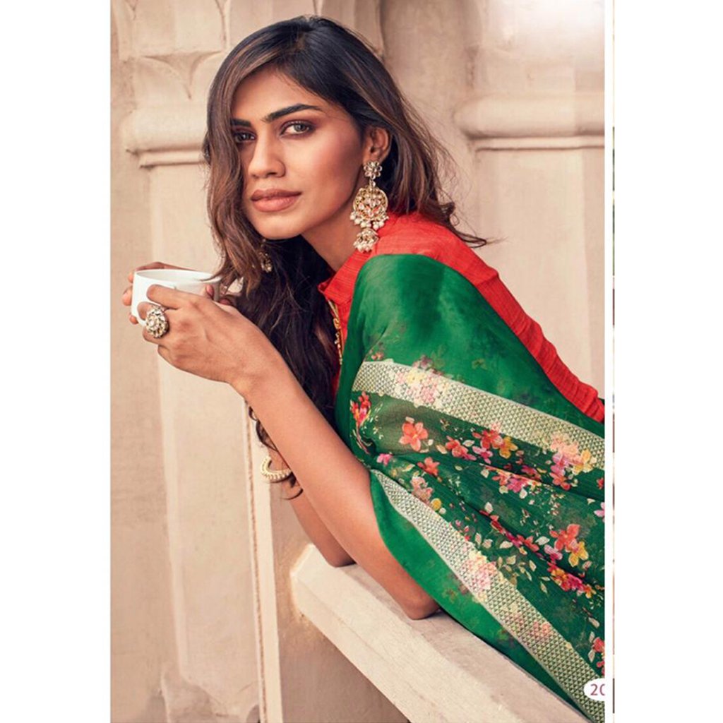 Pure Linen Amazing Green Saree, Designer Wear