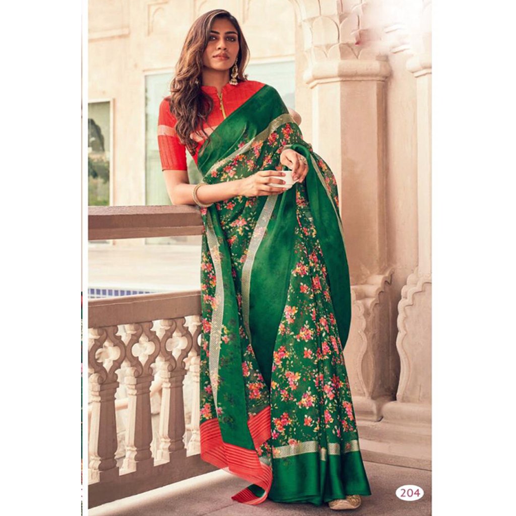 Pure Linen Amazing Green Saree, Designer Wear