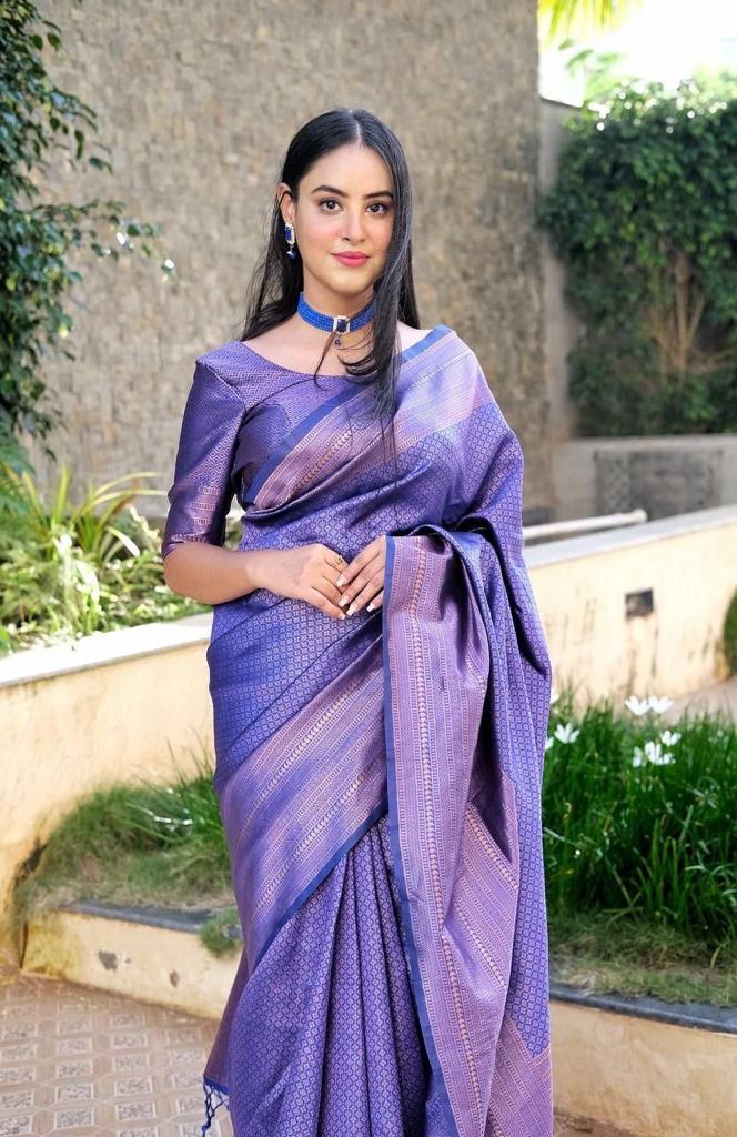 Pure jacquard Silk Sarees Blue Colour, Festival Wear