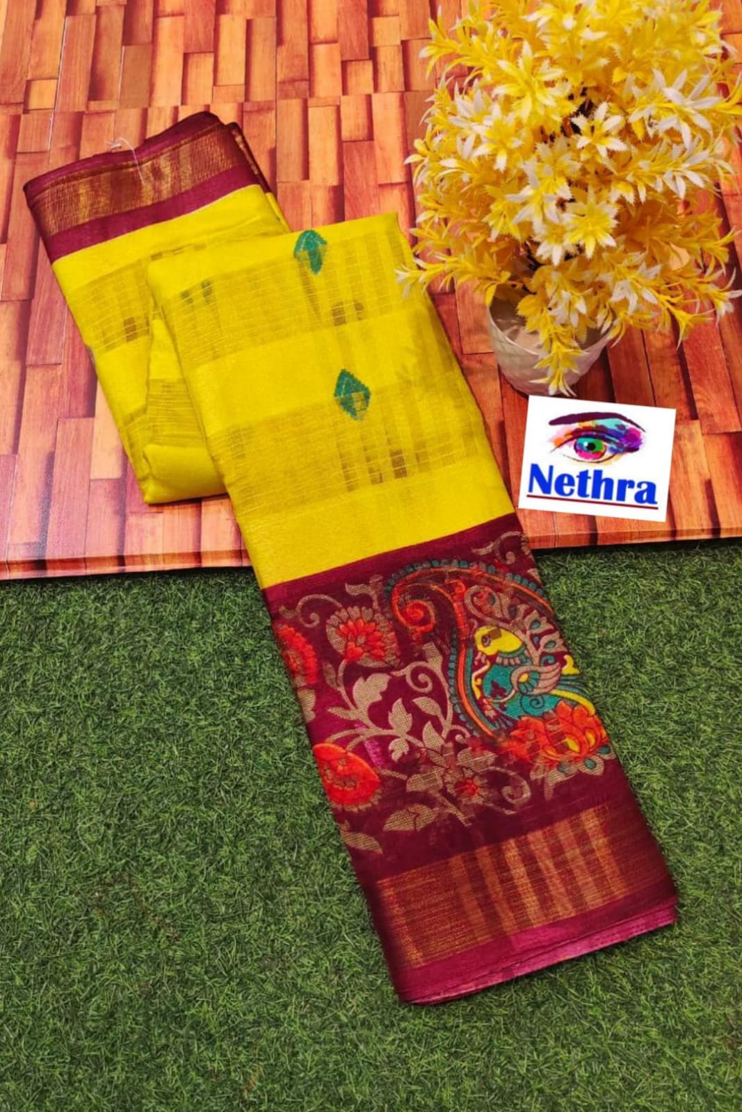 designer double ikkat Cotton pattu With Satin Patta Sarees