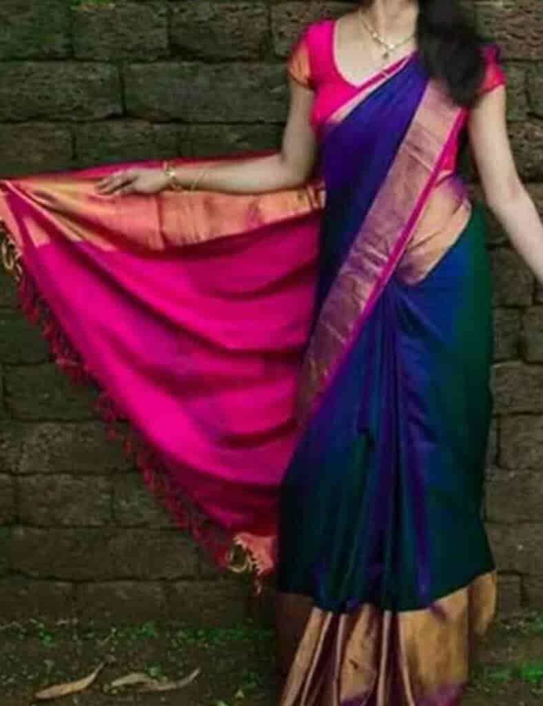 Soft Silk Saree Blue And Pink Colored, Designer Wear