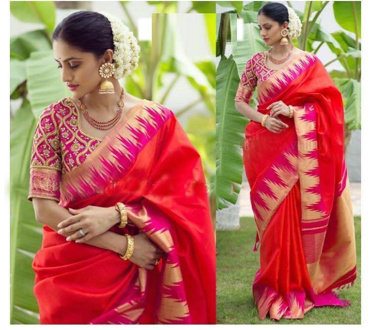 Soft Silk Refreshing Orange Colored Wedding Wear Saree